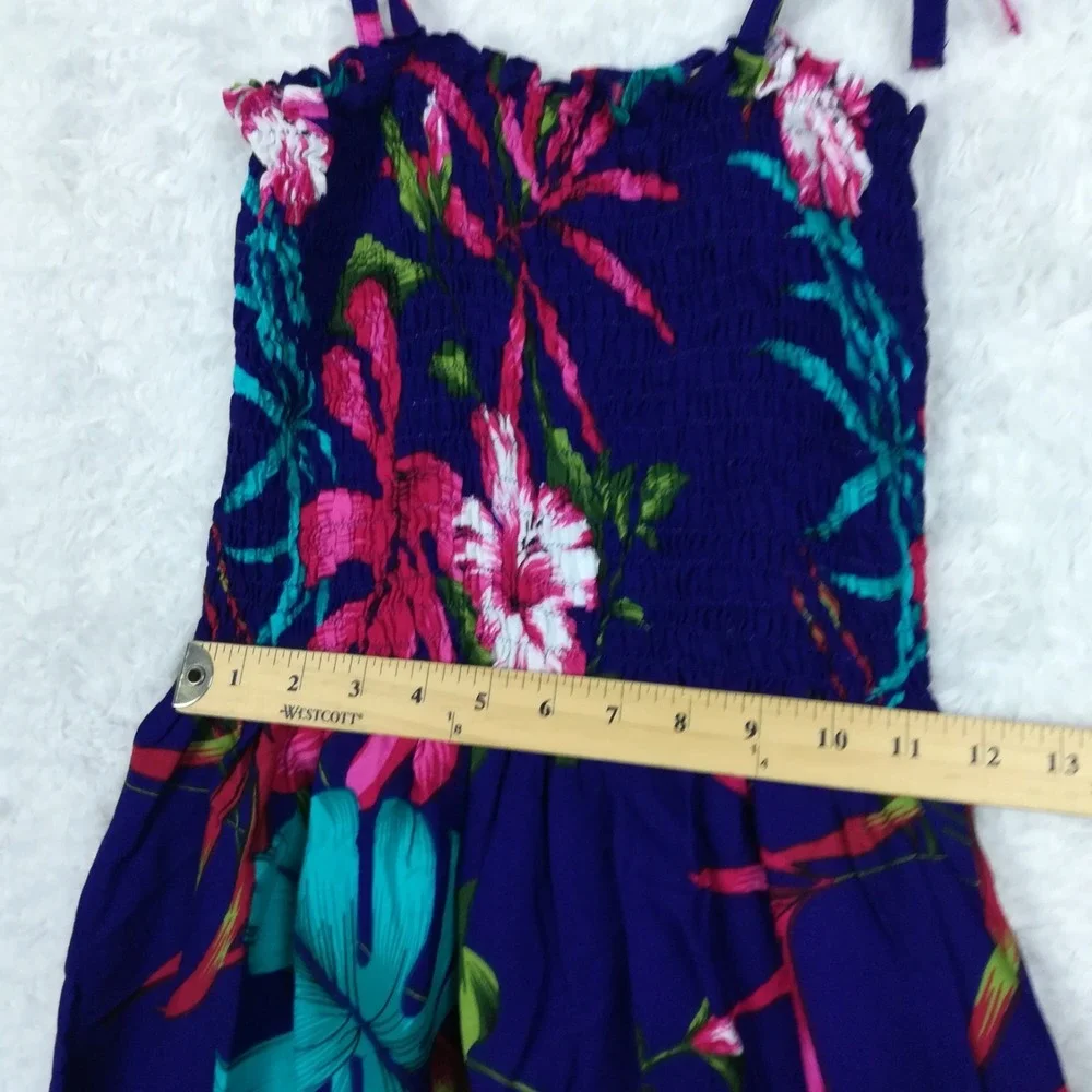 Hibiscus Collection Hawaii Girls Smocked Sundress Tropical Blue Pink OS